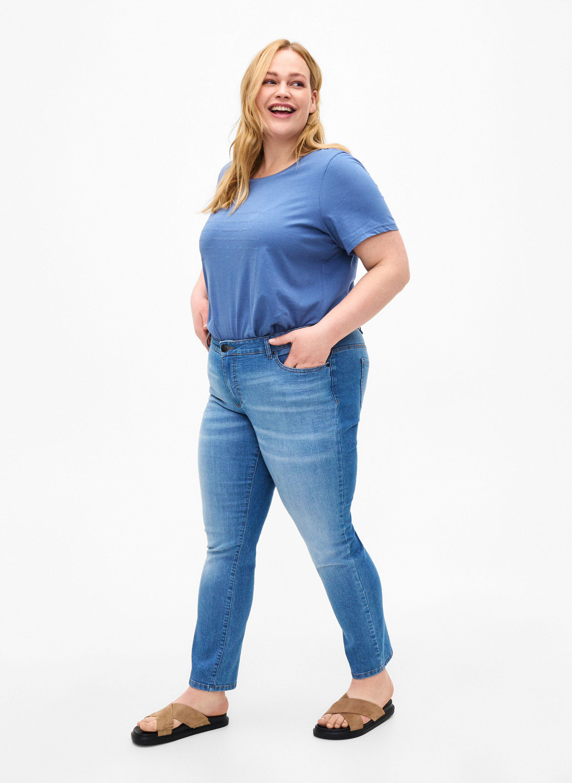 Zizzi T-shirt z motywem tekstowym, Moonlight B. W.Navy, Model image number 2