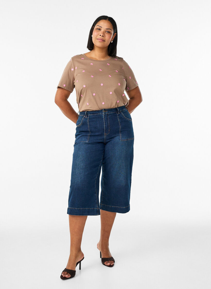 Dzinsowe spodnie 3/4&rsquo; z szerokimi nogawkami, Niebieskie, Model image number 1