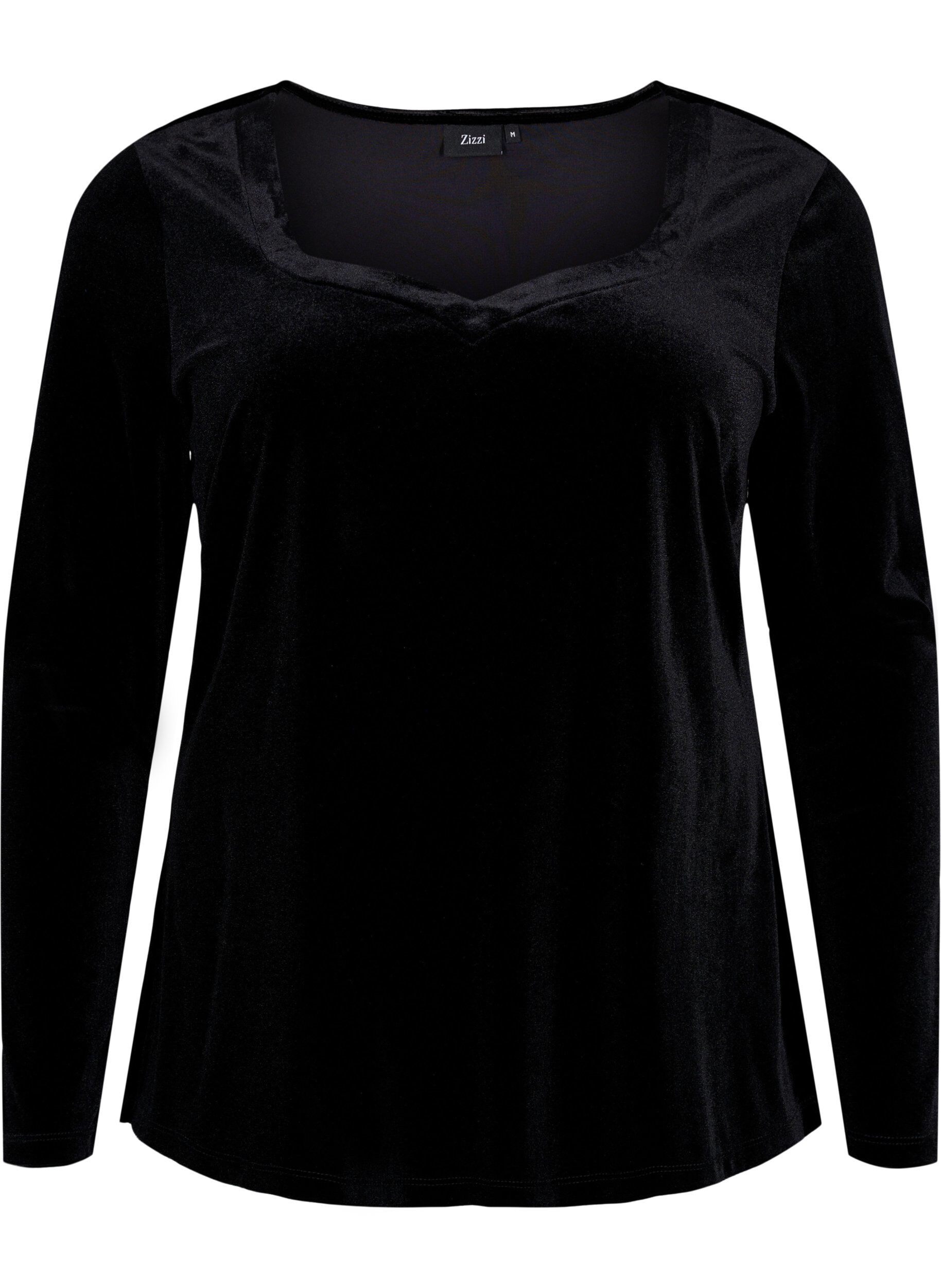 Zizzi Velour top with long sleeves, Black, Packshot image number 0