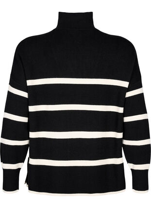 Sweter w paski z wysokim kolnierzem, Black w. Birch, Packshot image number 1