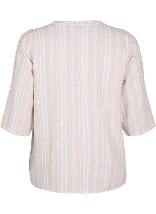 Bluzka w paski wykonana z mieszanki lnu i wiskozy, Beige White Stripe, Packshot image number 1