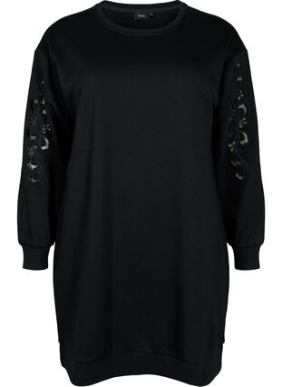 Sukienka dresowa z haftowanymi detalami, Black, Packshot image number 0