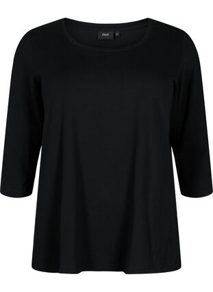 Bawelniana koszulka typu basic z rekawami 3/4, Black, Packshot image number 0