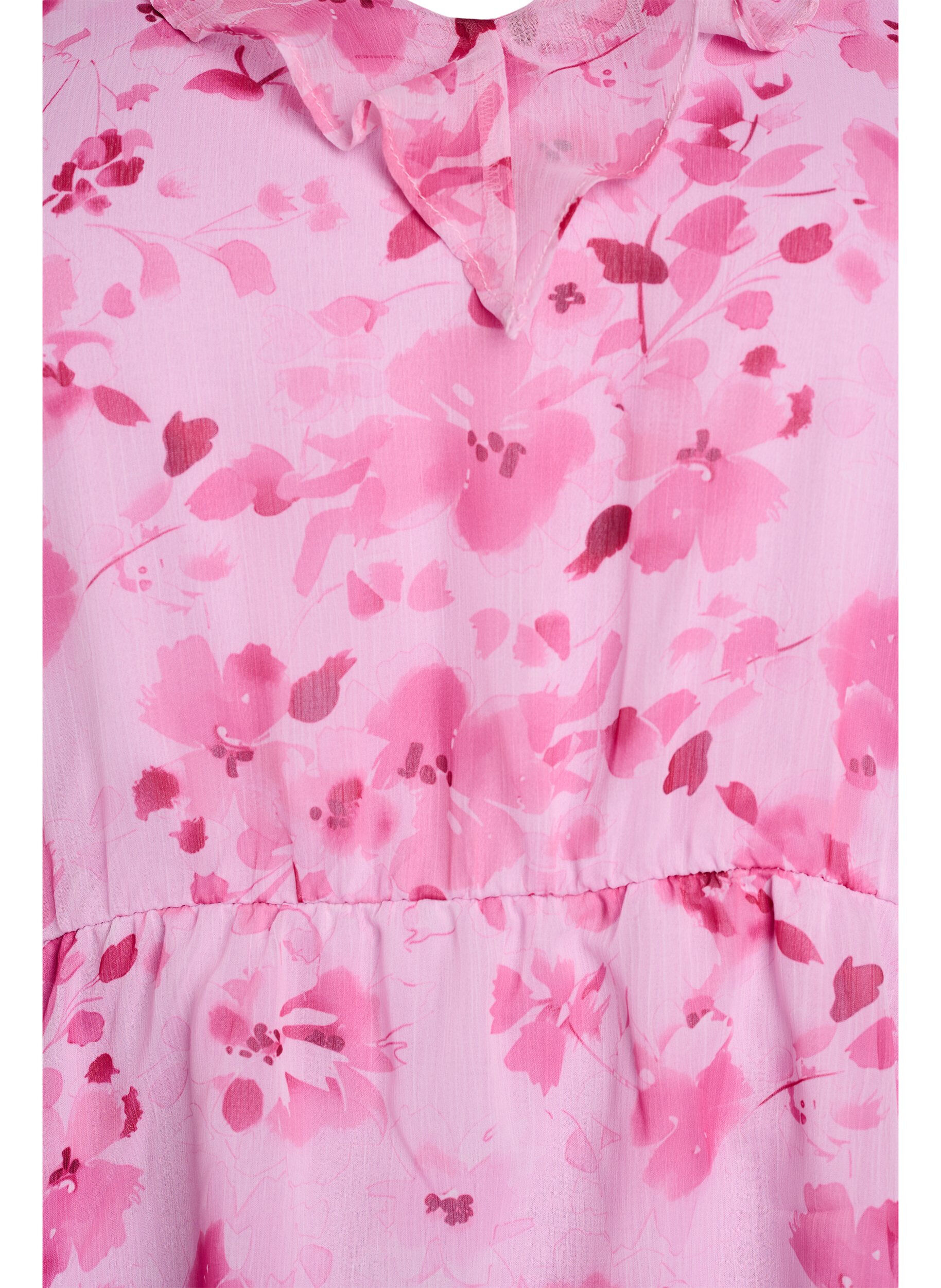 ZizziBluzka z kwiatowym wzorem, z falbanka na kolnierzu i efektem peplum, R&oacute;żowy, Packshot image number 2