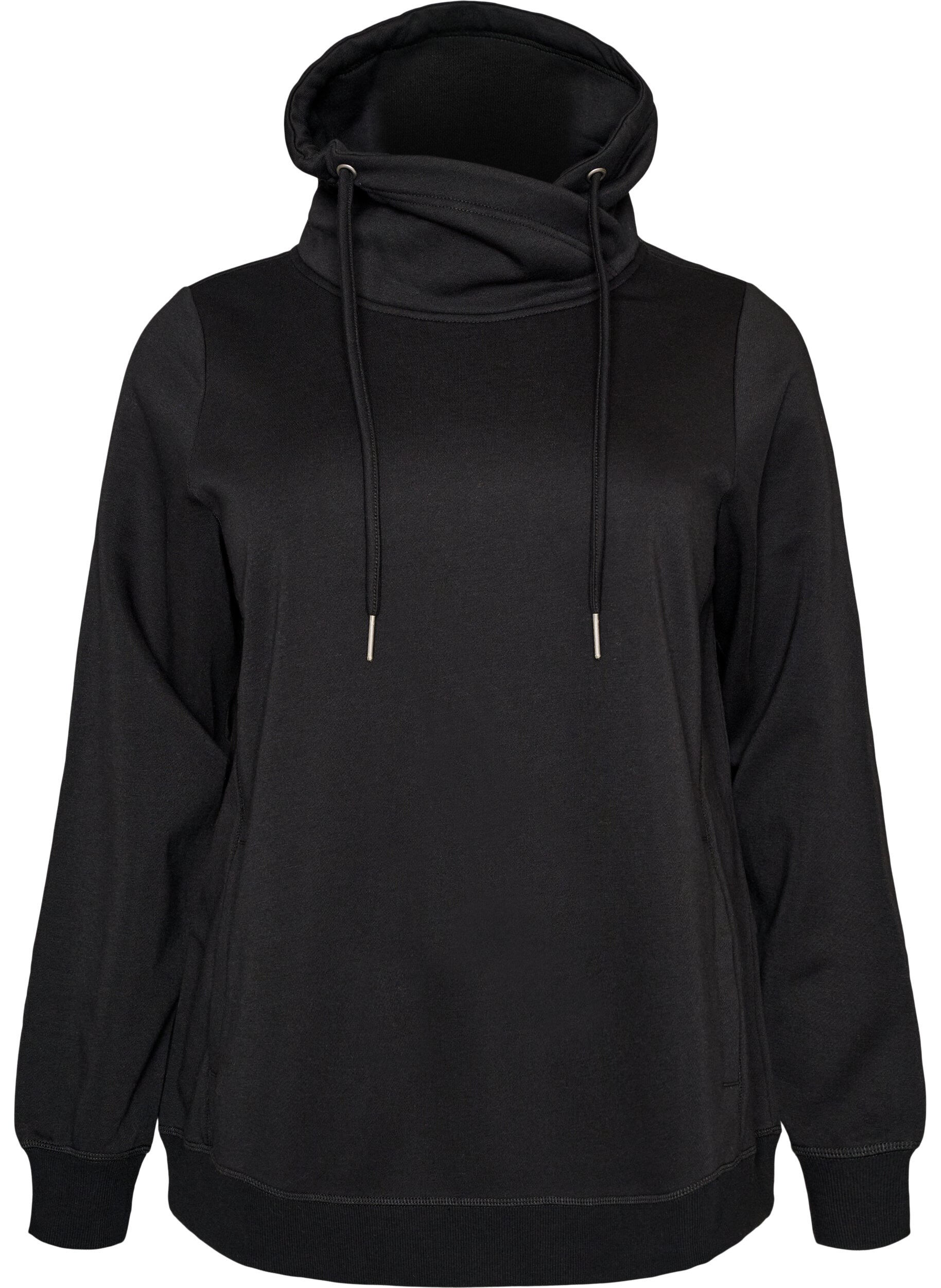 ZizziBluza z wysokim kolnierzem i kieszeniami, Czarne, Packshot image number 0