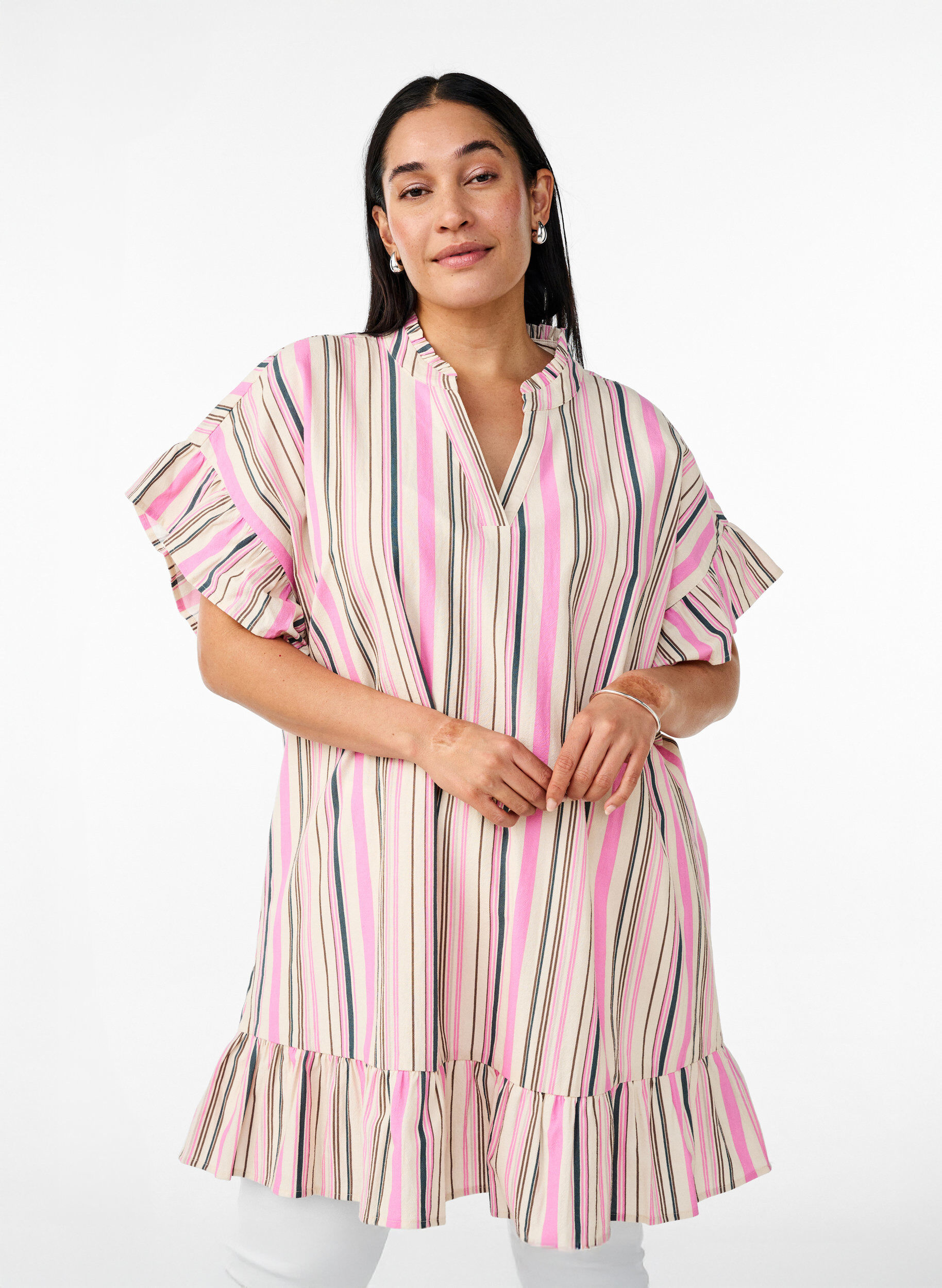 Zizzi Tunika z dekoltem w szpic i marszczeniami, Biały, Model image number 0