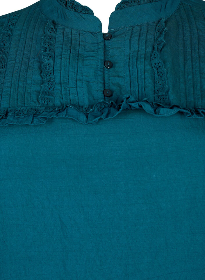 Wiskozowa sukienka z haftem angielskim i detalami z falbanami., Reflecting Pond, Packshot image number 2