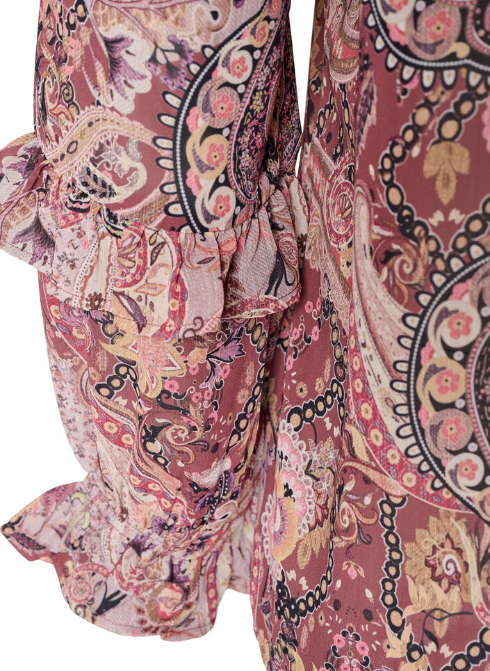 Bluzka z nadrukiem w stylu paisley i falbankami, Fioletowy, Packshot image number 3
