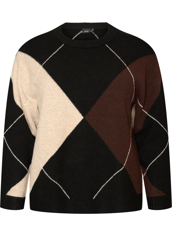 Sweter z rombowym wzorem, Czarne, Packshot image number 0