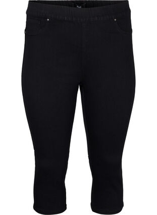 Jeansowe spodnie 3/4 z elastycznym paskiem, Black, Packshot image number 0