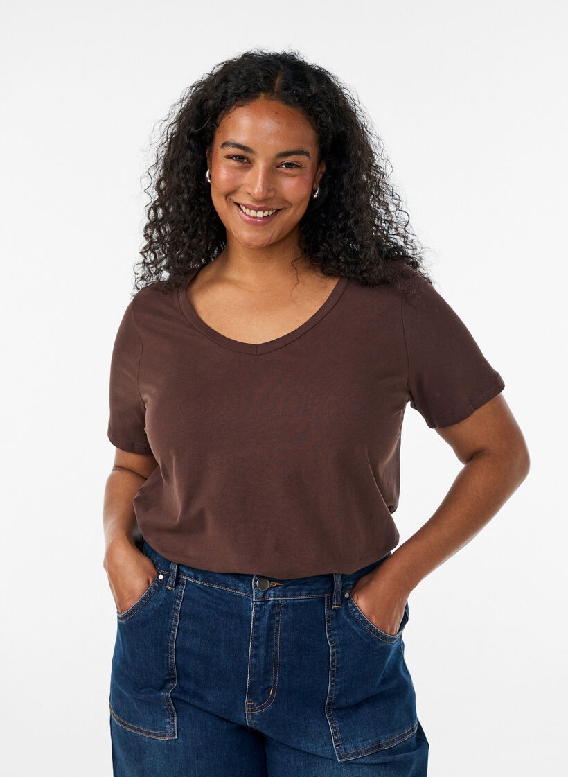 Podstawowa, gladka bawelniana koszulka, Brązowy, Model image number 0