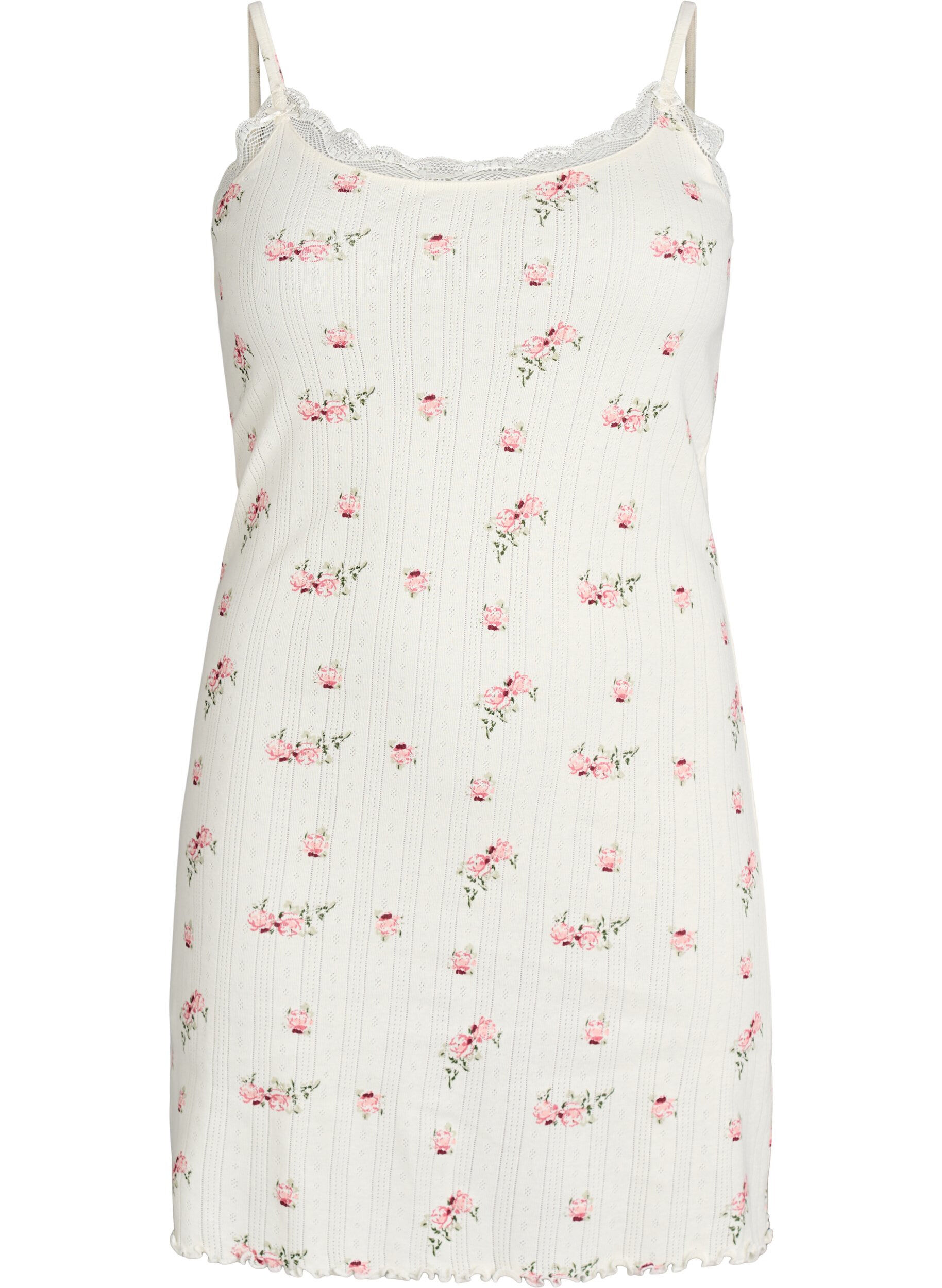 Zizzi Szlafrok z cienkimi ramiaczkami i wzorem tekstylnym, Biały, Packshot image number 0