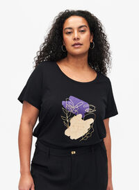 Bawelniana koszulka z motywem, Black w. Face Foil, Model