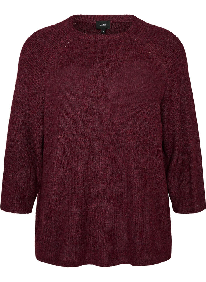 Prazkowany sweter z rekawami 3/4, Czerwony, Packshot image number 0