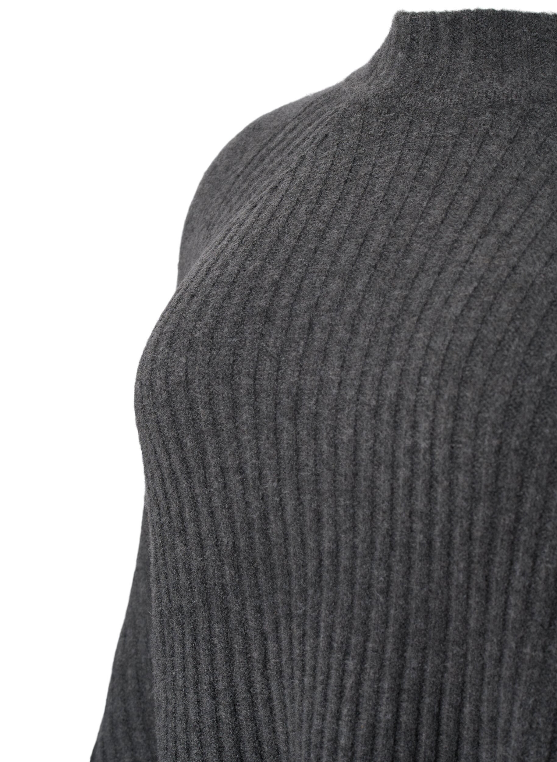 Zizzi Sweter z golfem o prazkowanej fakturze, Dark Grey Melange, Packshot image number 3