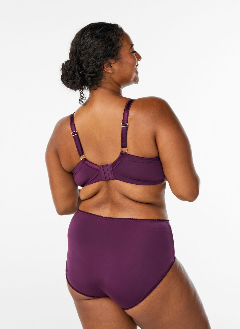 Figi damskie z mikrofibry z kwiatowym haftem, Fioletowy, Model image number 1