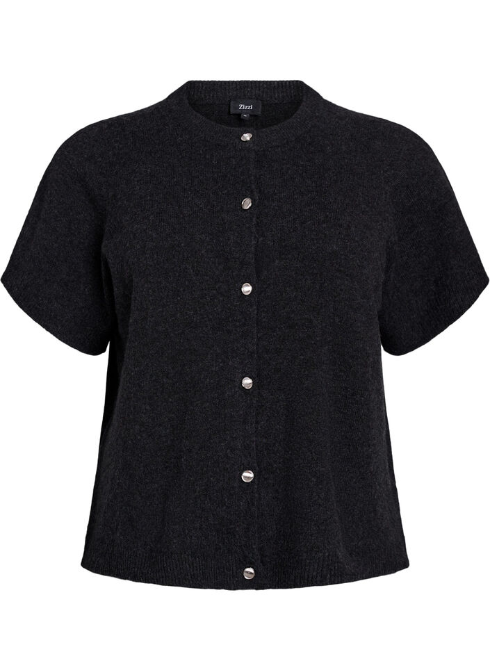 Dzianinowy kardigan z krótkim rekawem, Ciemnoszary, Packshot image number 0