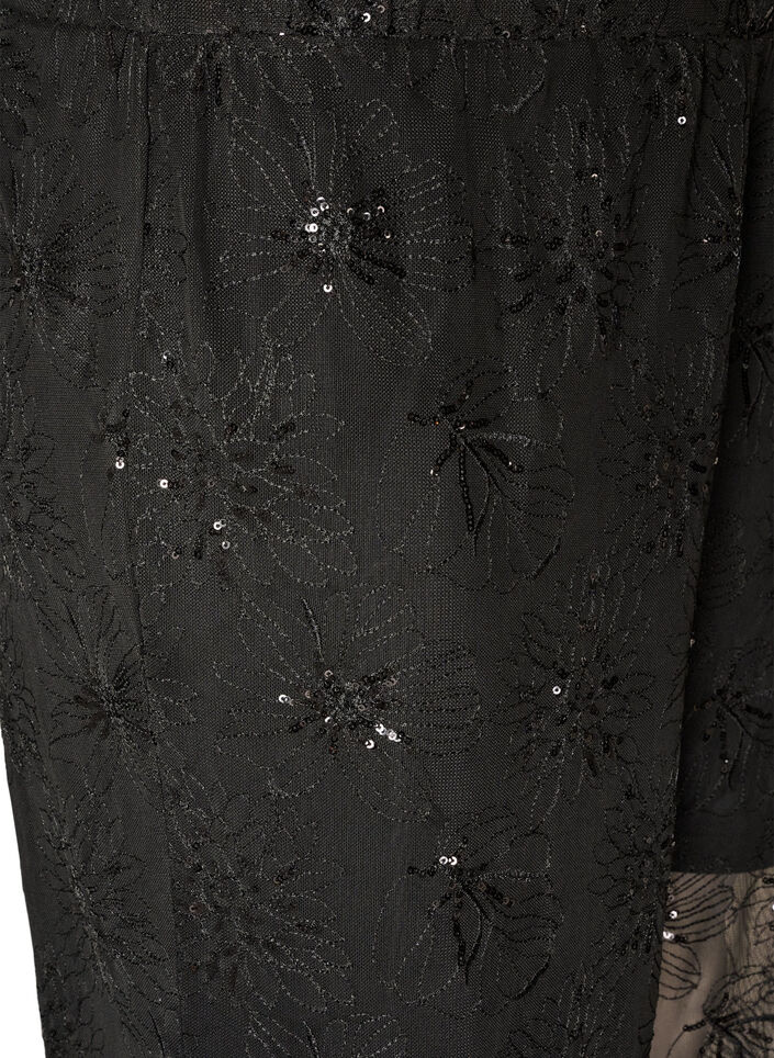 Spodnie siatkowe z kwiatowym haftem i cekinami, Czarne, Packshot image number 2