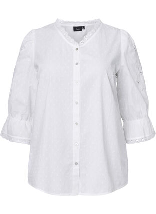 Strukturalna bluzka koszulowa z angielskim haftem, Bright White, Packshot image number 0