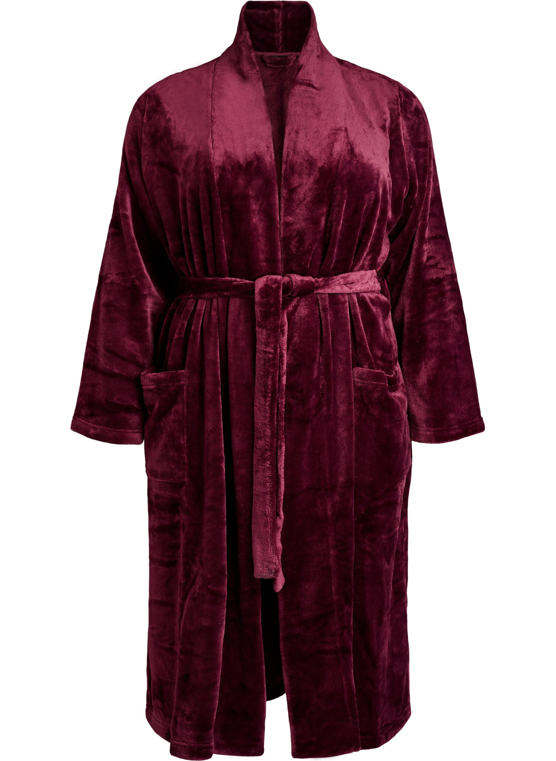 ZizziSzlafrok z miekkiego weluru z kieszeniami, Ciemnobordowy, Packshot image number 0