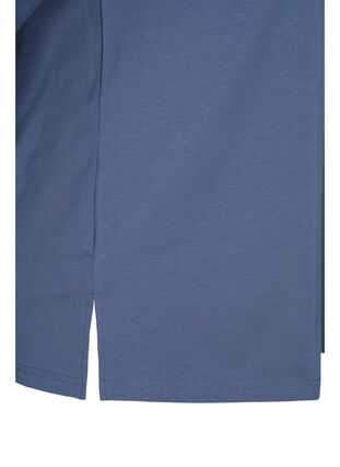 Jednokolorowa bawelniana bluzka z 3/4-length rekawami i rozcieciami, Vintage Indigo, Packshot image number 3
