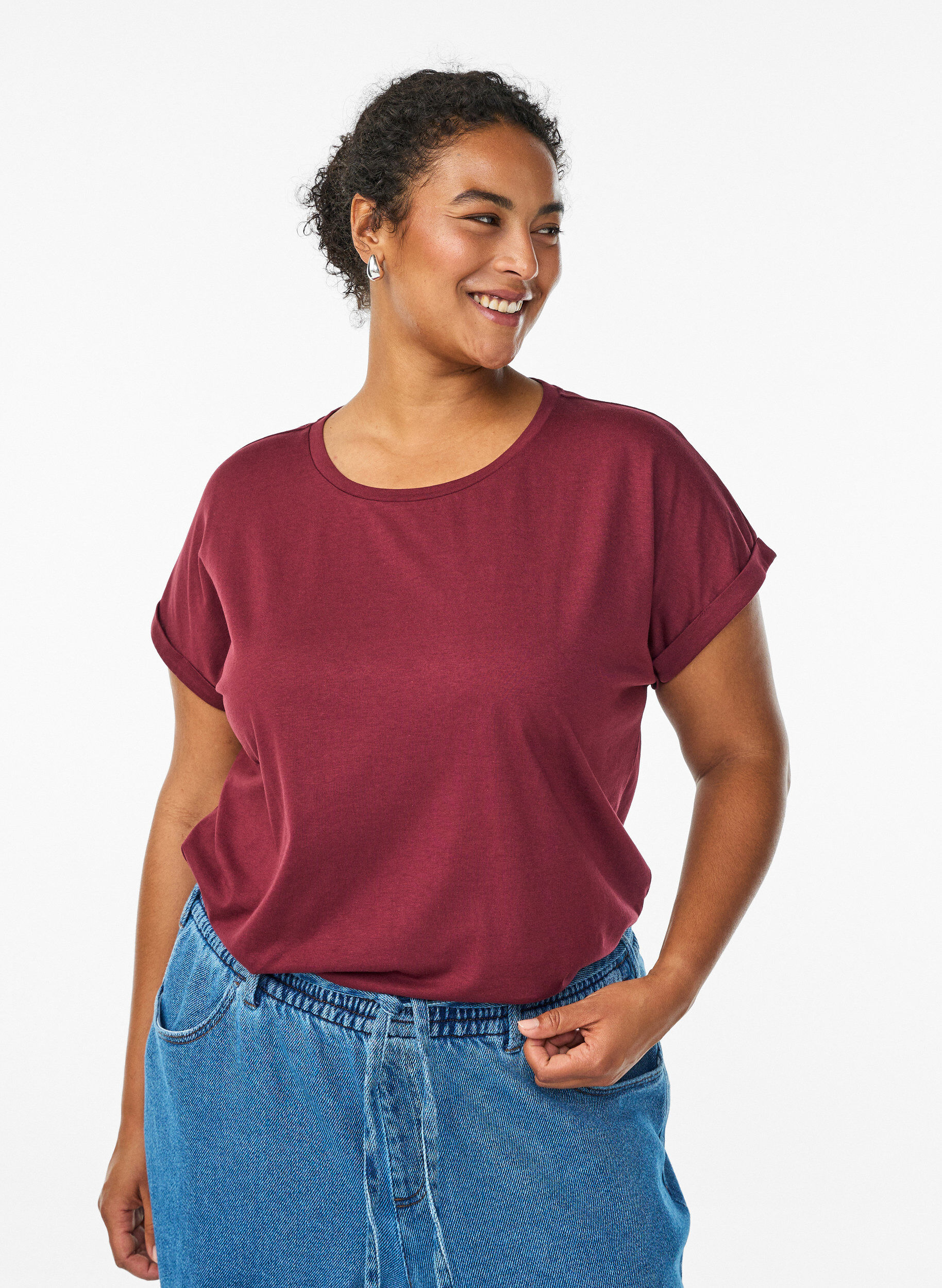ZizziT-shirt z kr&oacute;tkim rekawem z mieszanki bawelny, Ciemnobordowy, Model image number 0