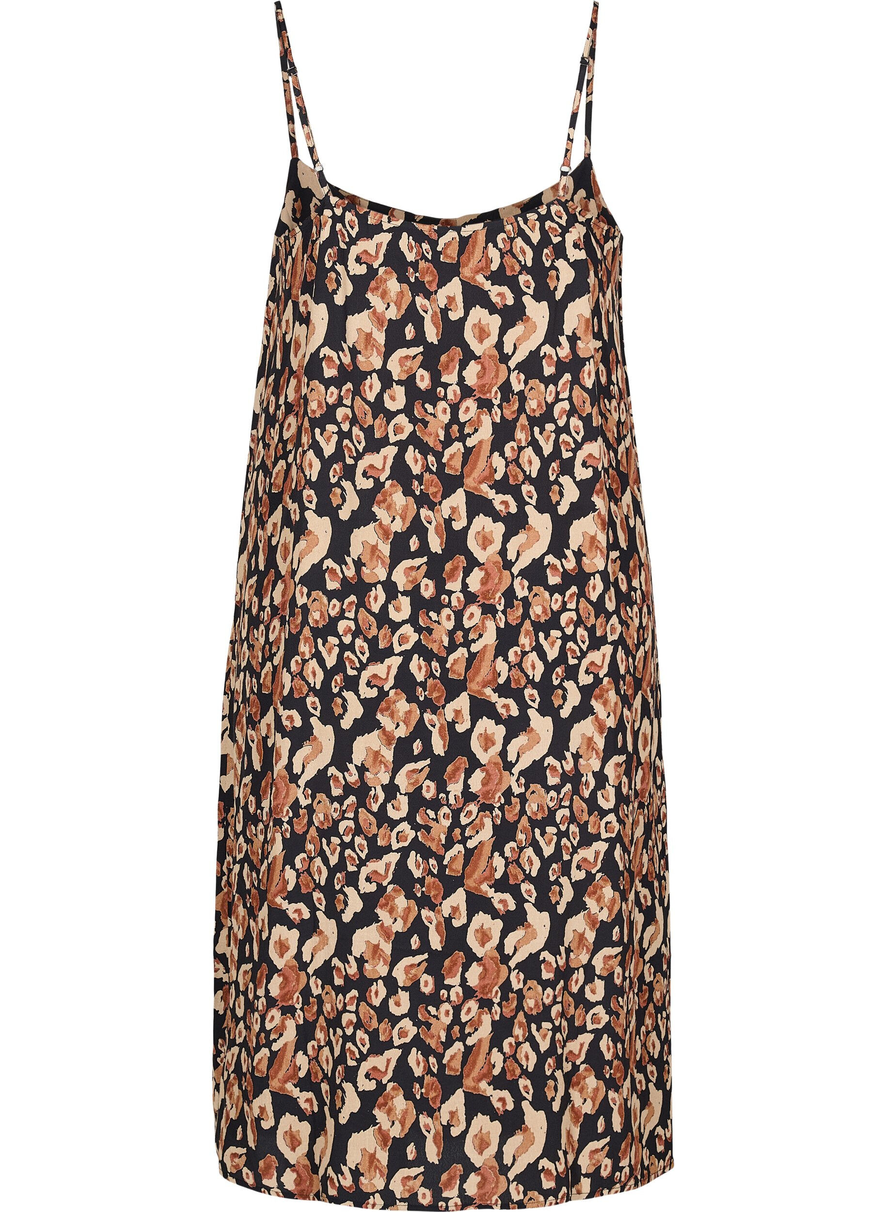 Zizzi Viscose midi dress with thin straps, Leo AOP, Packshot image number 1