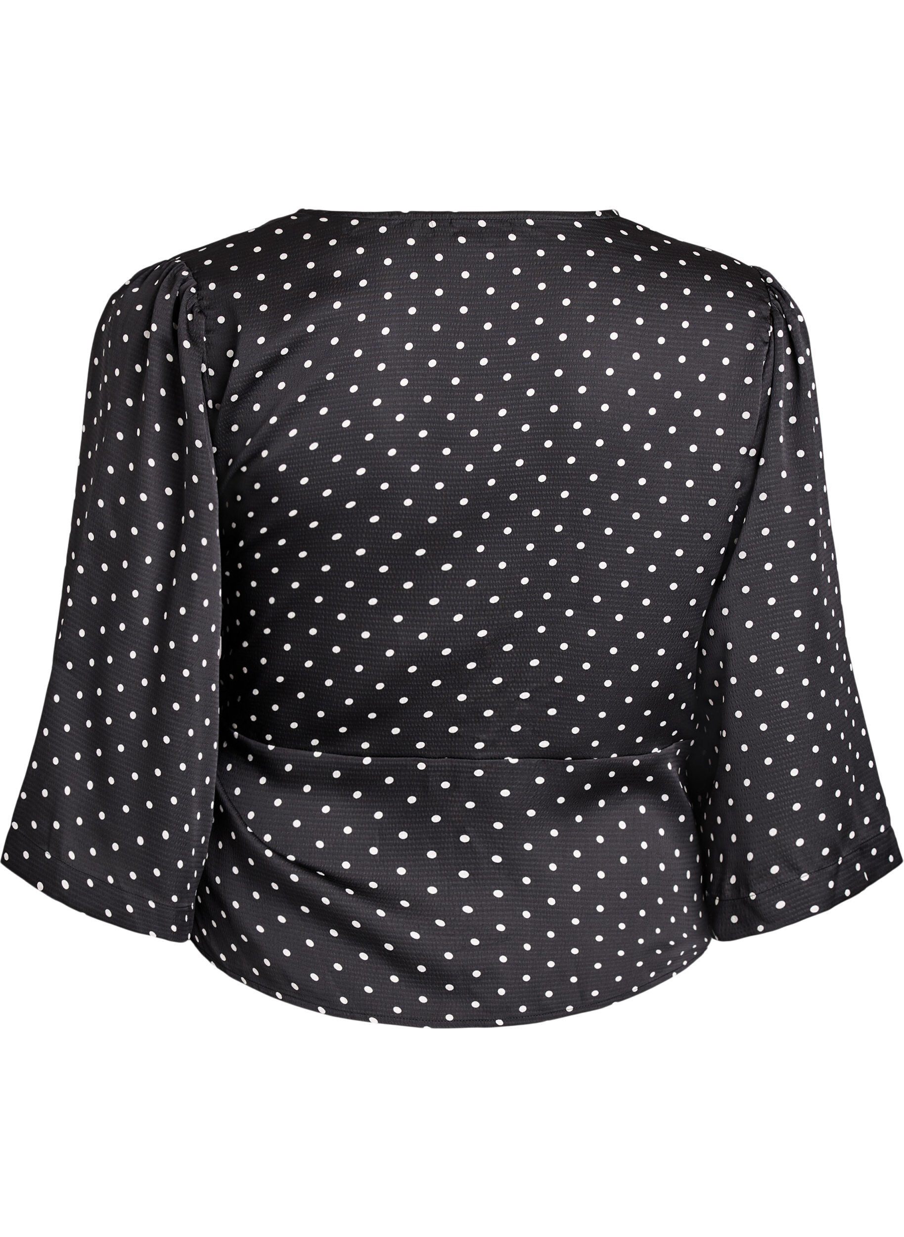 Zizzi Bluzka Polka dot z wiazaniami i 3/4-sleeves, Czarne, Packshot image number 1