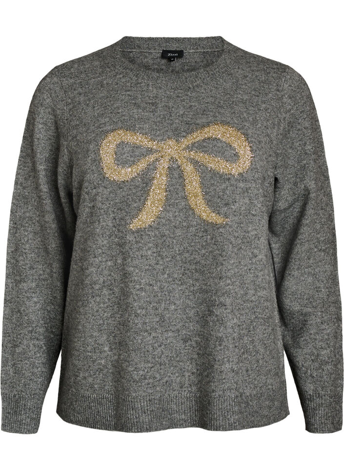 Sweter ze zlota kokardka, Szary, Packshot image number 0