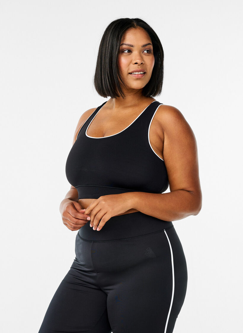  Biustonosz sportowy o fasonie racerback z kontrastowa lamówka, Czarne, Model image number 0