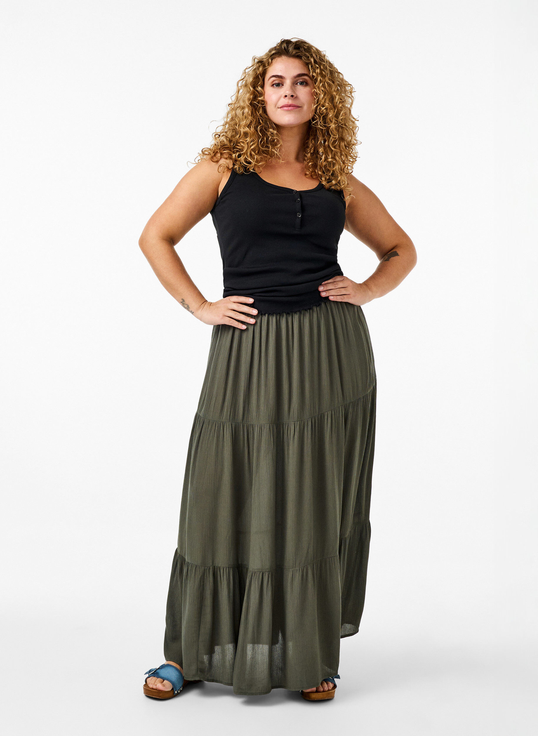 Zizzi Prazkowany top z&nbsp;guzikami, Black, Model image number 1