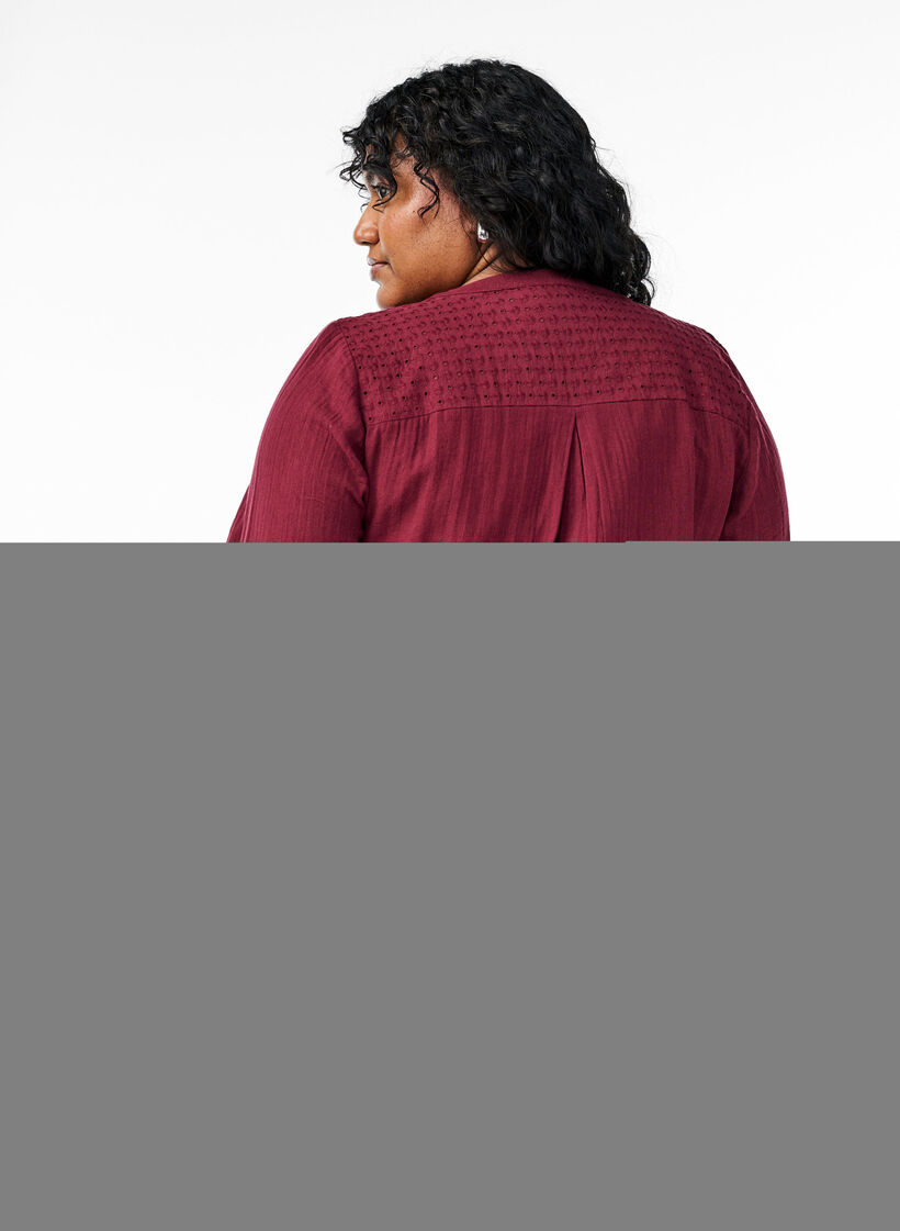 Tunika z bawelnianej, muslinowej tkaniny z haftem angielskim, Ciemnobordowy, Model image number 2