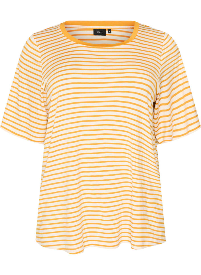 Koszulka z TENCEL&trade; Lyocell i paskami, Ż&oacute;łty, Packshot image number 0
