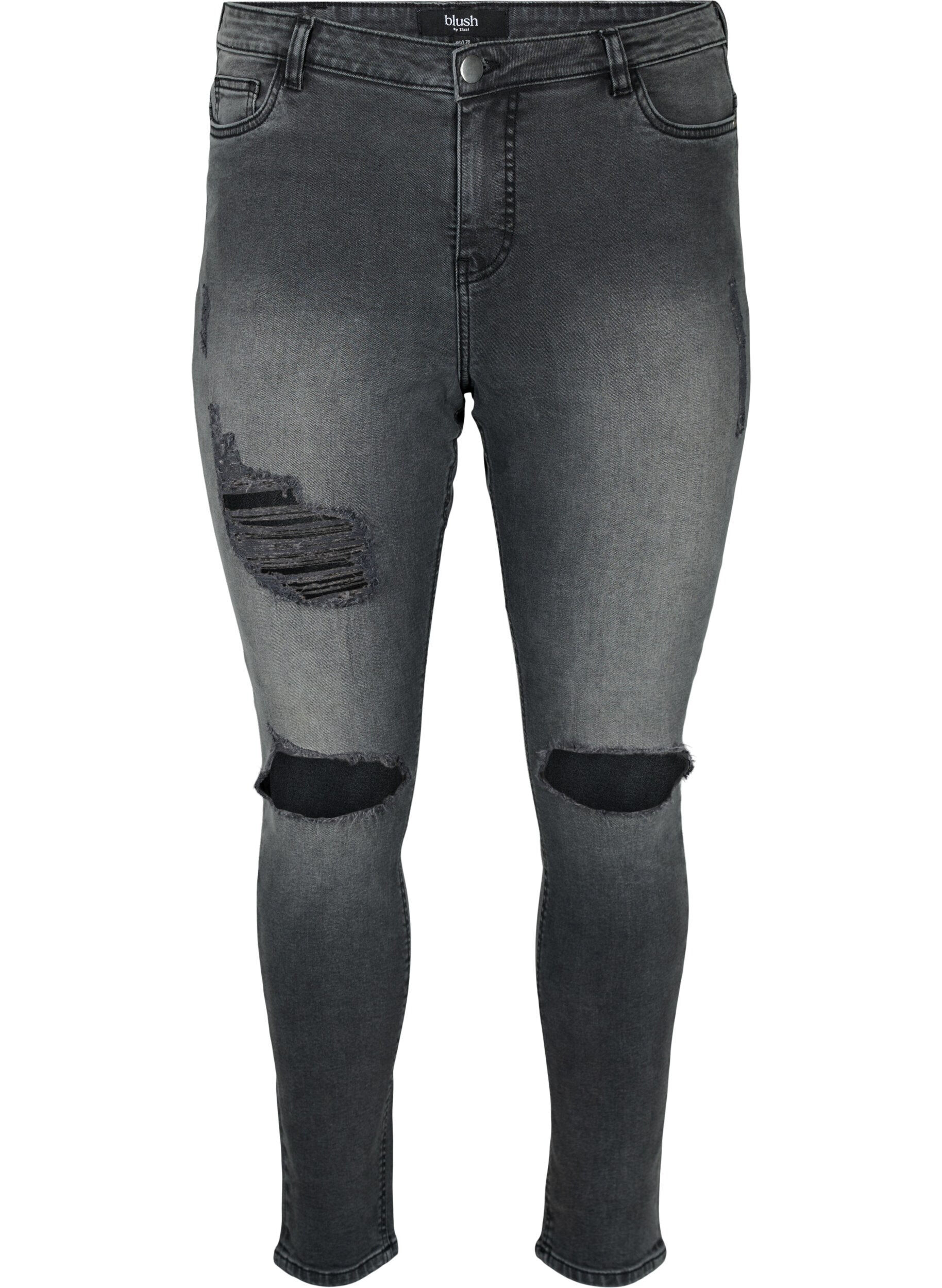 Zizzi Obcisle jeansy z rozdarciami, Grey Denim, Packshot image number 0