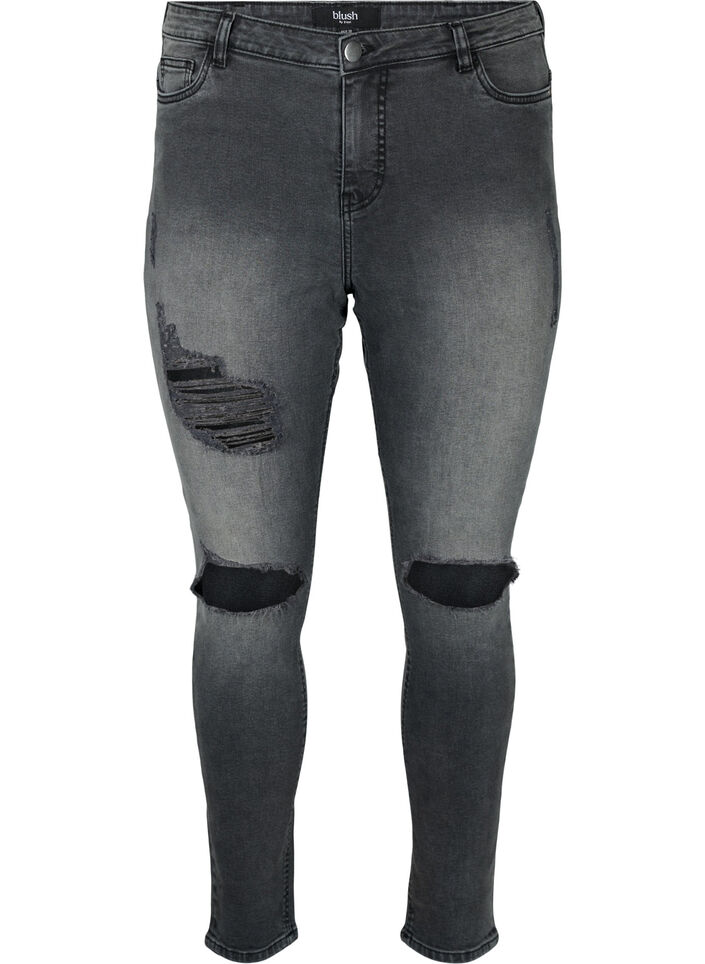 Obcisle jeansy z rozdarciami, Grey Denim, Packshot image number 0
