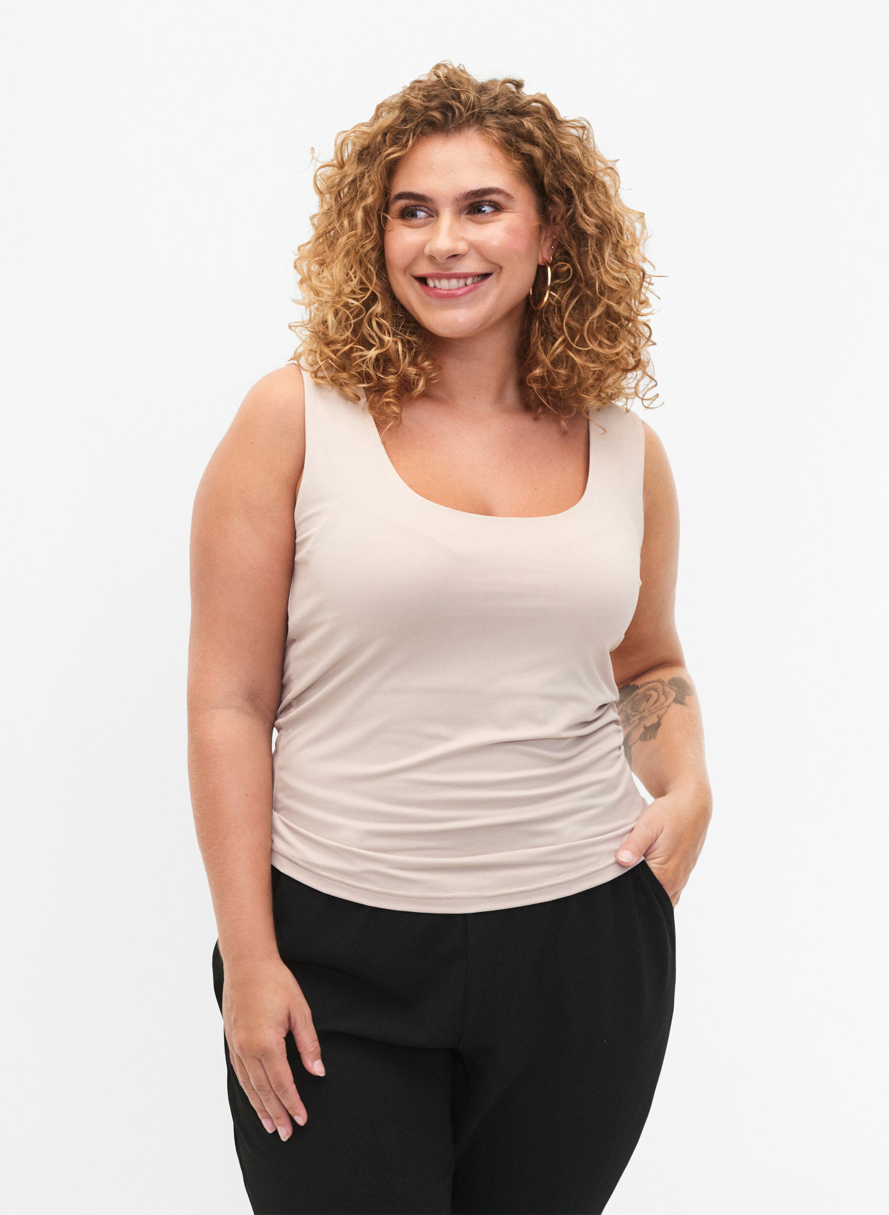 Zizzi Elastyczny dwustronny top, Silver Gray, Model image number 0