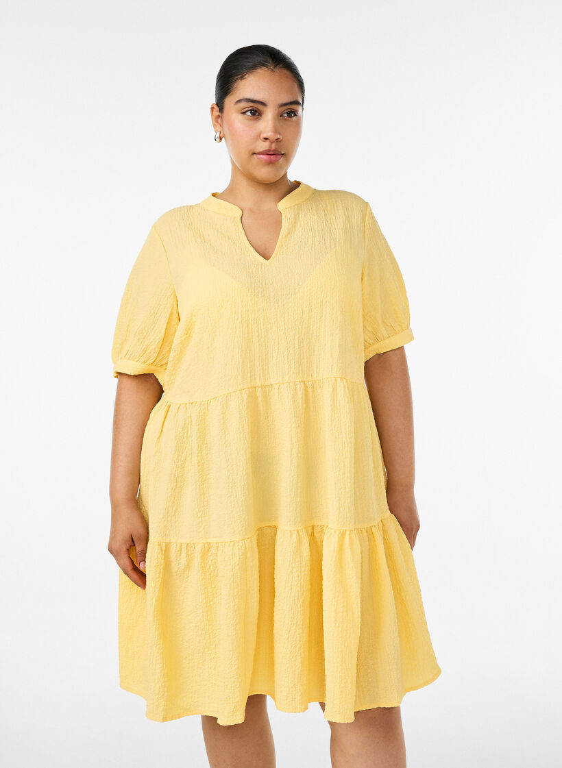 Kr&oacute;tka sukienka o kroju A, Ż&oacute;łty, Model image number 0