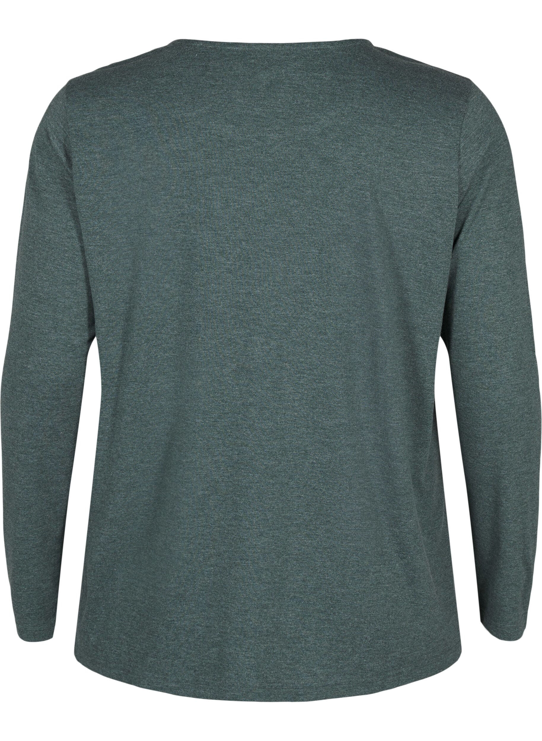 Zizzi T-shirt z dlugimi rekawami i okraglym dekoltem, Scarab Mel., Packshot image number 1