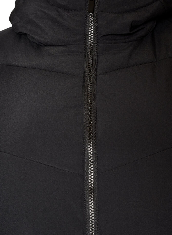 Kurtka puchowa do polowy uda z kapturem, Czarne, Packshot image number 2