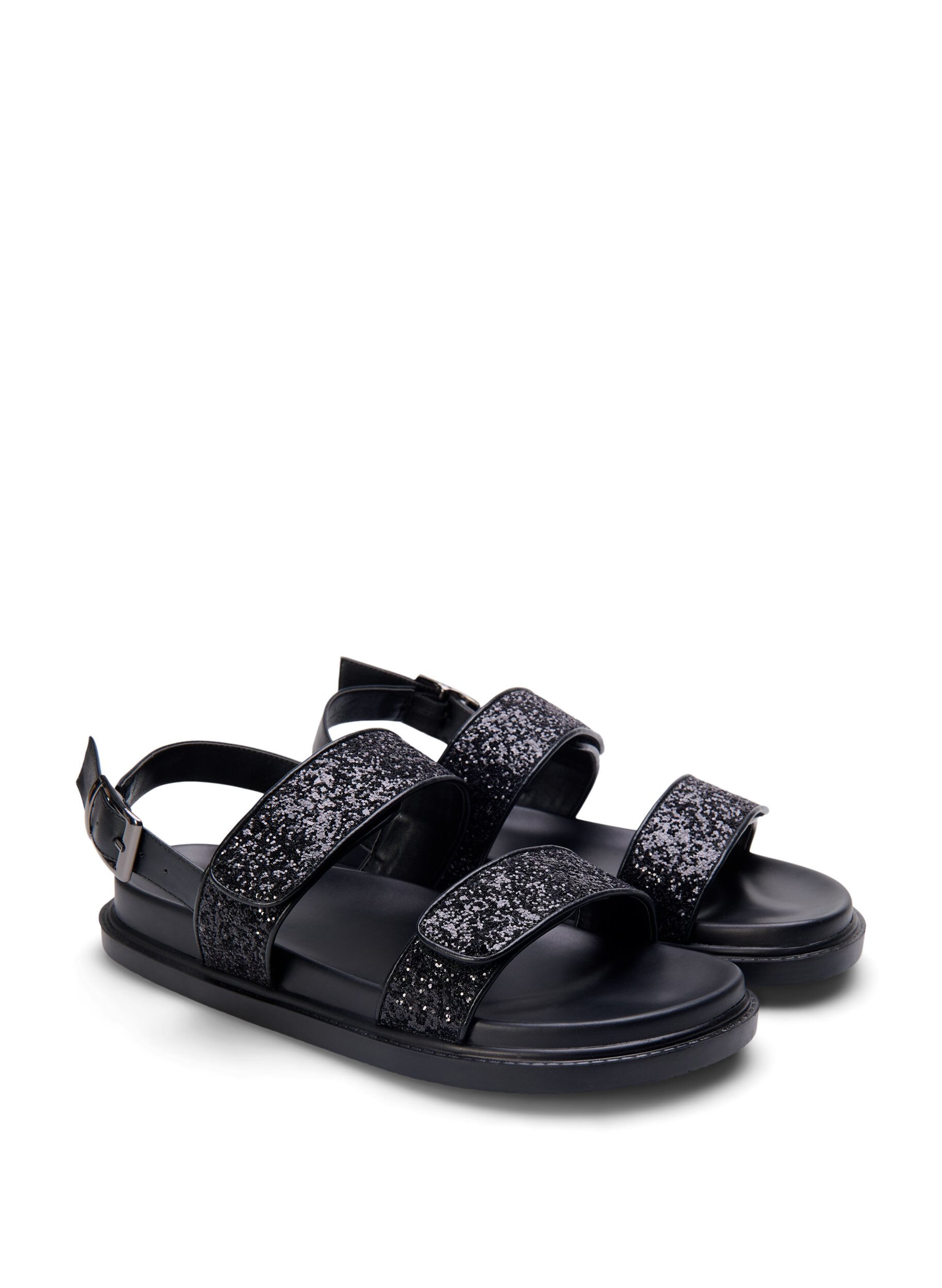 Zizzi Szerokie - Blyszczacy sandal z zapieciem na rzep, Czarne, Packshot image number 1