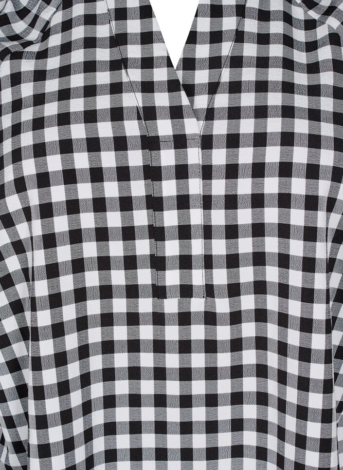 Tunika w krate z dekoltem w szpic, Black/W. Gingham, Packshot image number 2