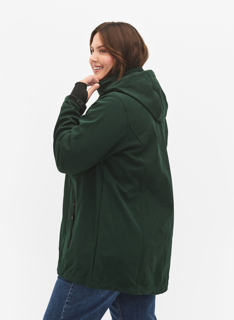 Krótka kurtka softshell z odpinanym kapturem, Zielony, Model image number 2