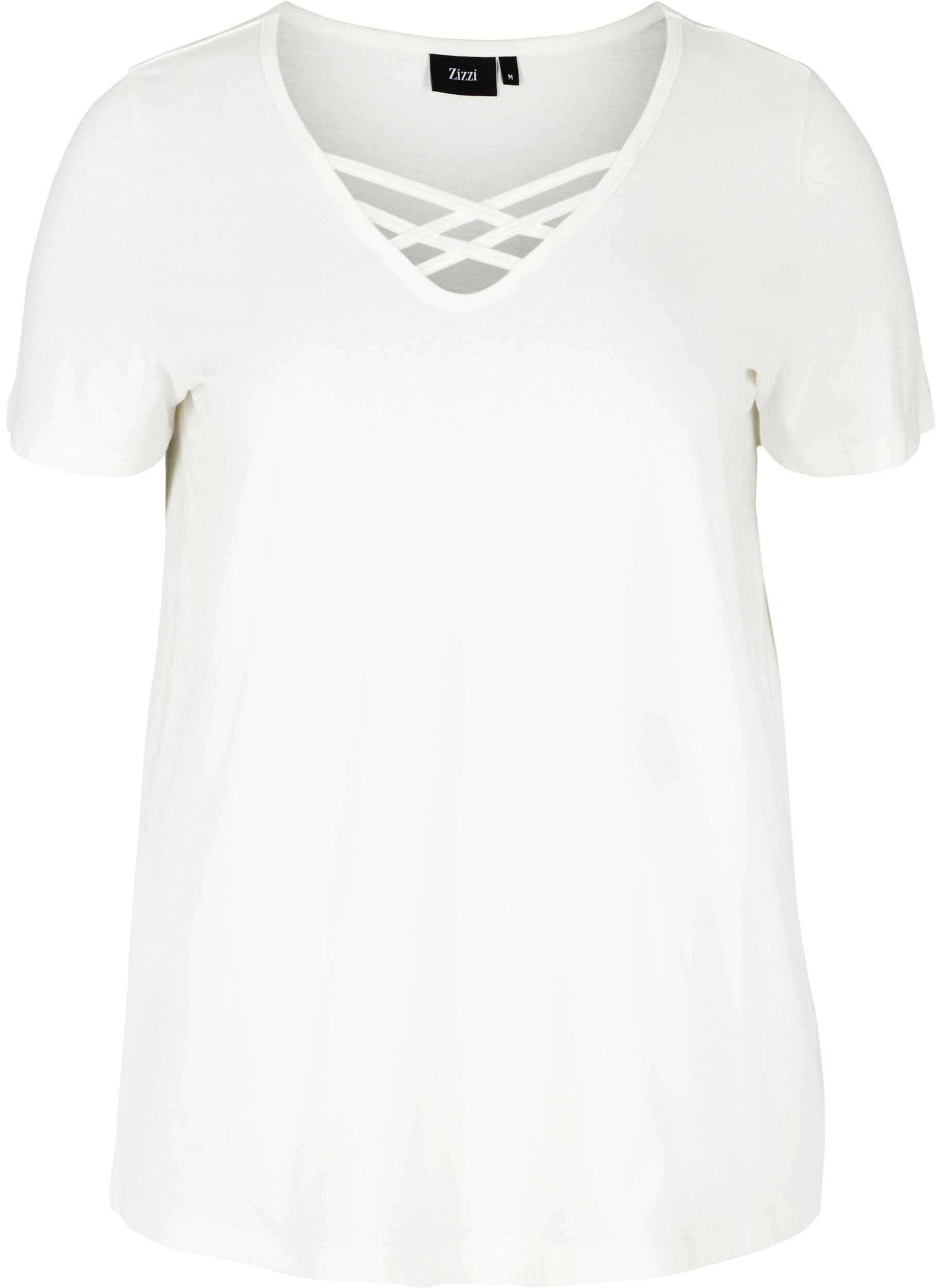 Zizzi T-shirt z kr&oacute;tkim rekawem i dekoltem w szpic, Warm Off-white, Packshot image number 0