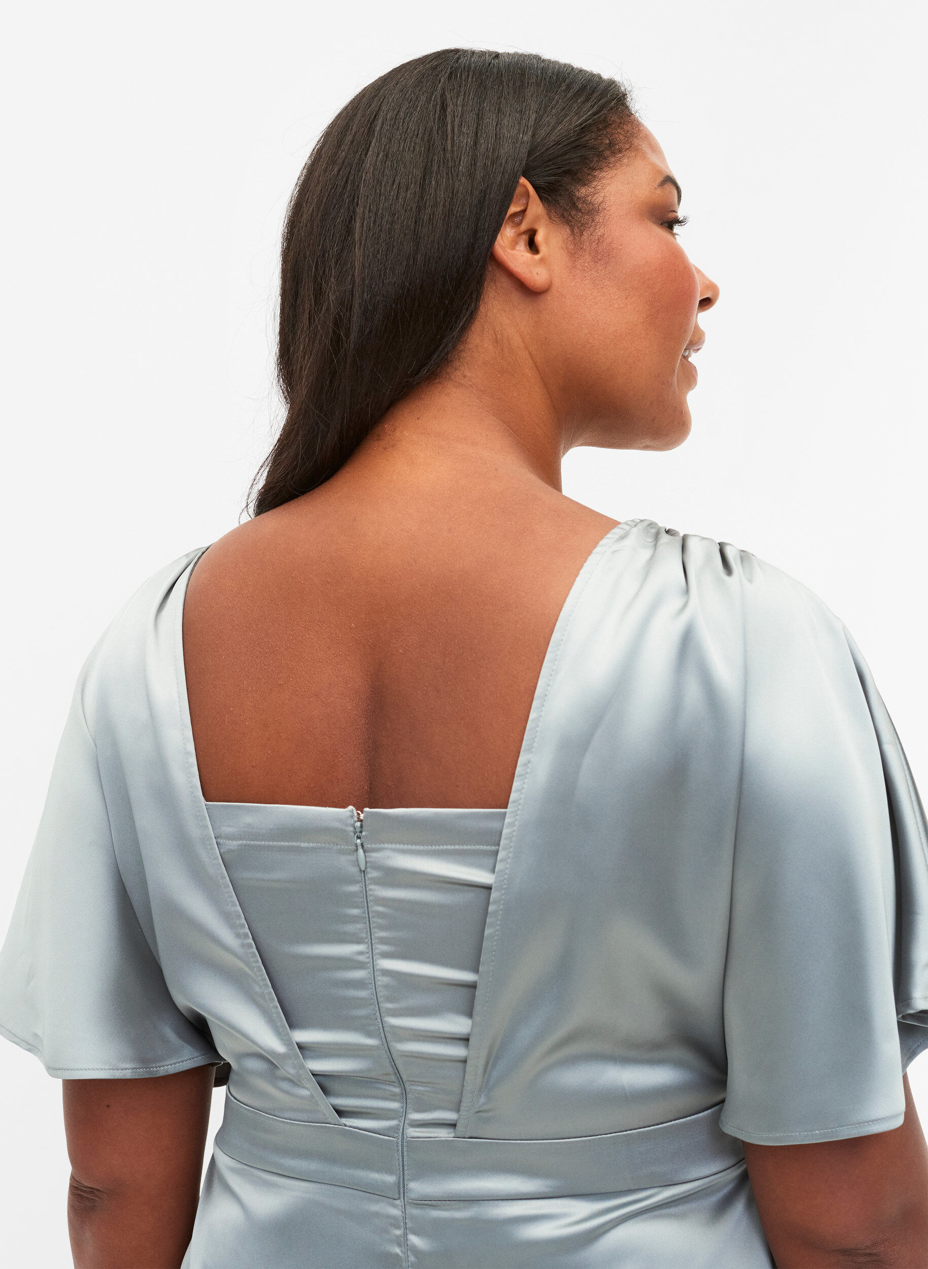 Zizzi Maxi dress with wrap and short sleeves, Silver Blue, Model image number 2