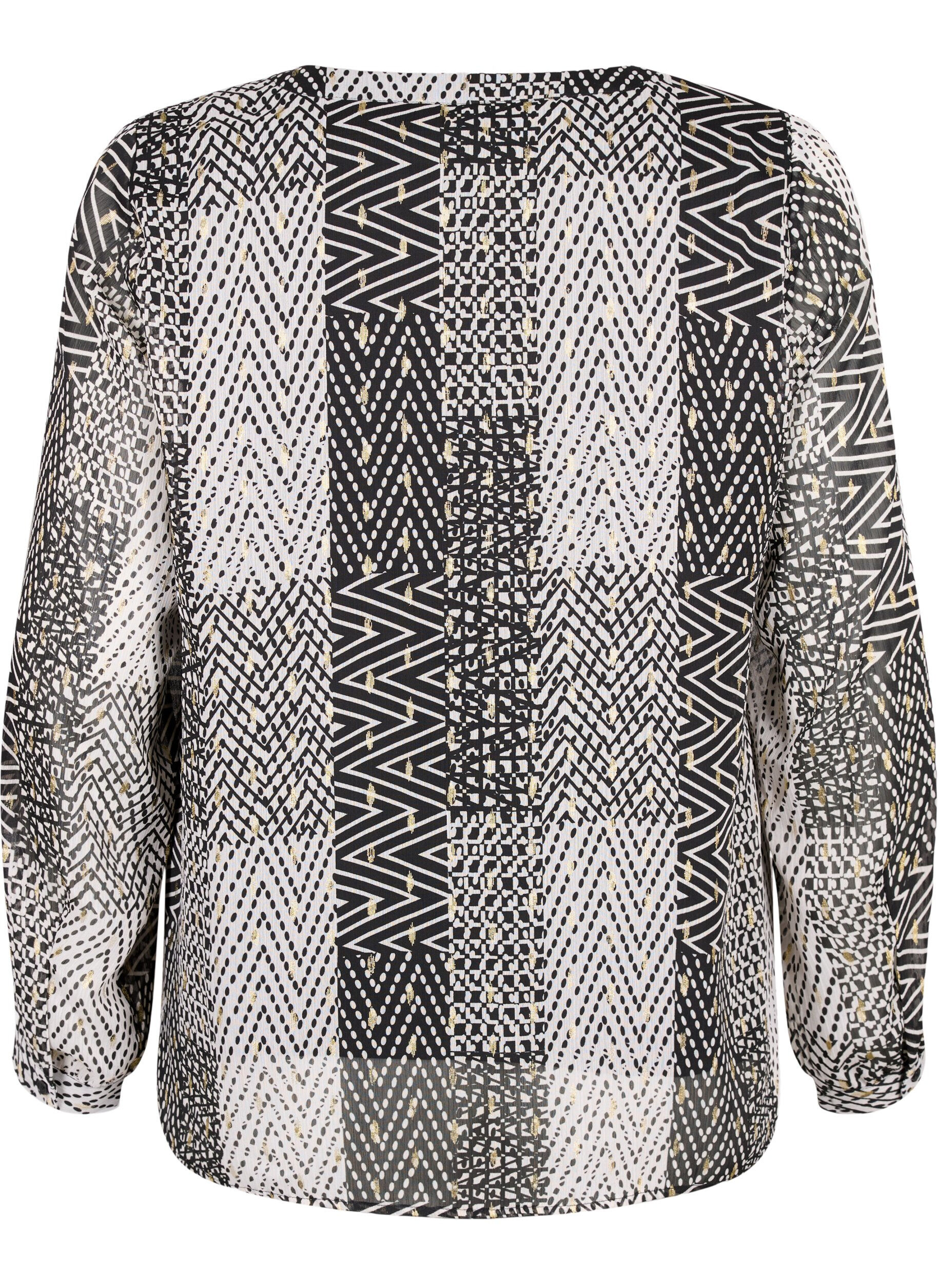 Zizzi Bluzka z nadrukiem i dekoltem w szpic, Czarne, Packshot image number 1