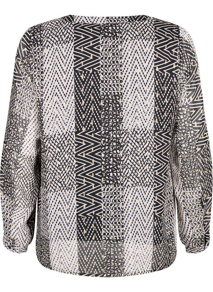 Bluzka z nadrukiem i dekoltem w szpic, Czarne, Packshot image number 1