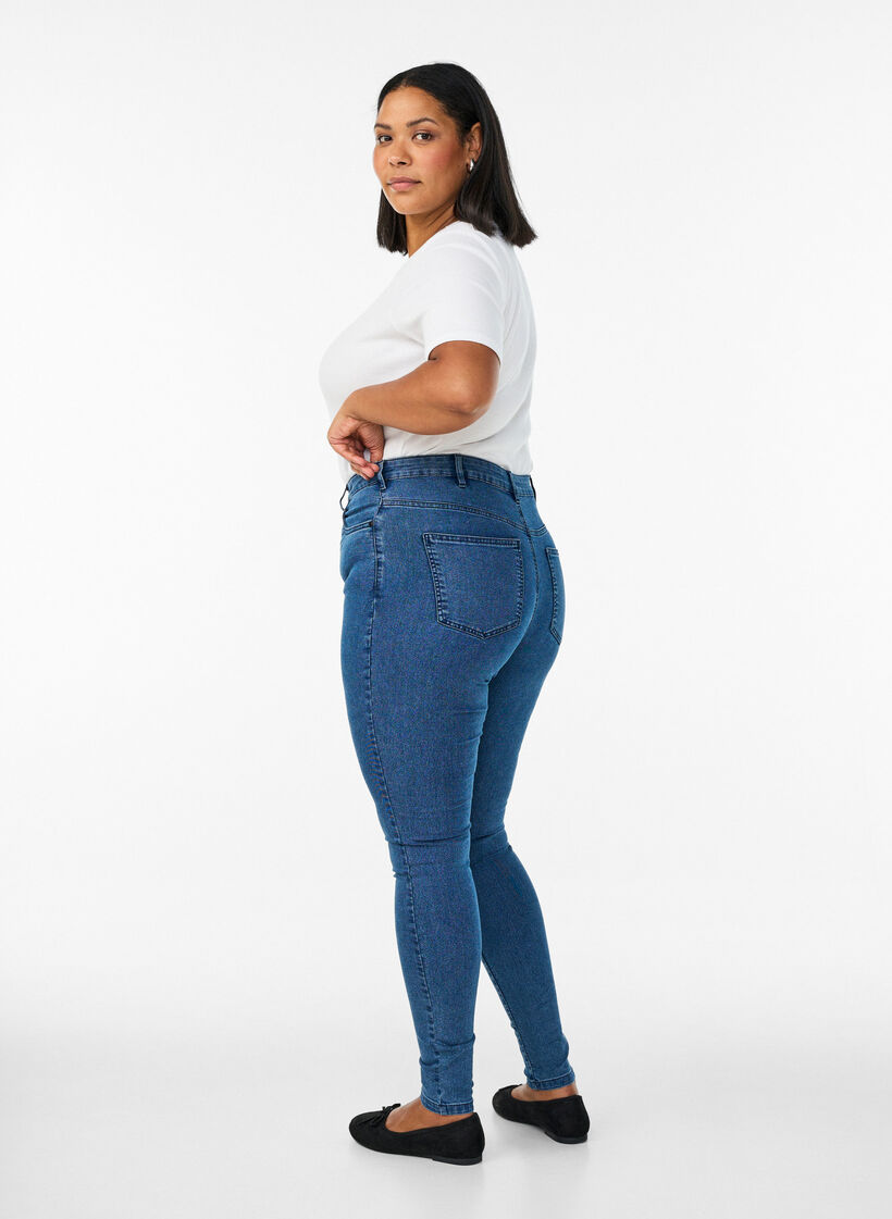 Jeansy super slim z wysokim stanem Amy, Niebieskie, Model image number 1