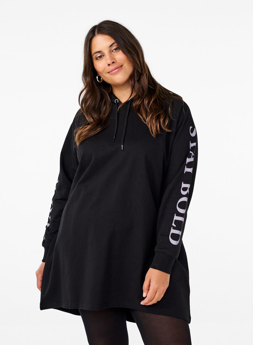 Bluza oversize z nadrukiem na rekawach, Black w. Silver, Model image number 0