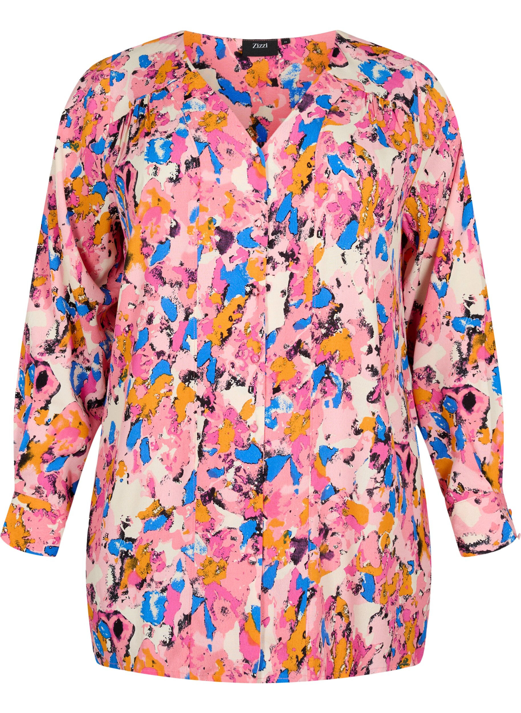 Zizzi Long printed shirt in viscose, Rosebloom GraphicAOP, Packshot image number 0