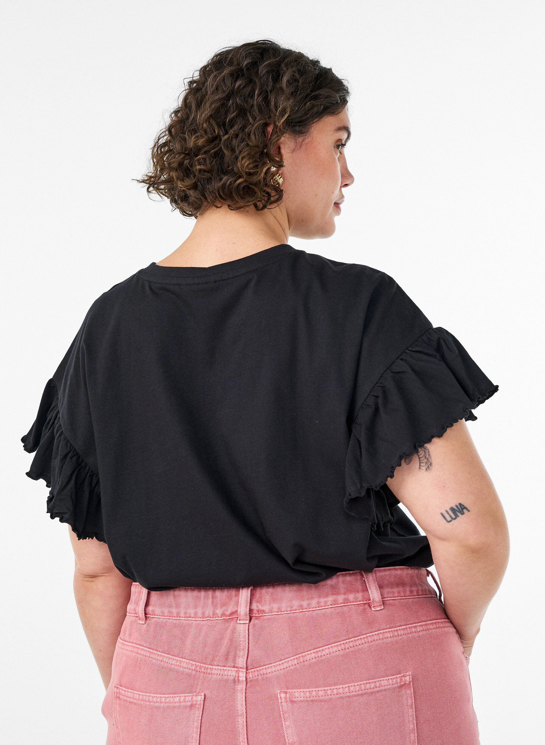 ZizziT-shirt z bawelny organicznej z bufiastymi rekawami, Czarne, Model image number 2